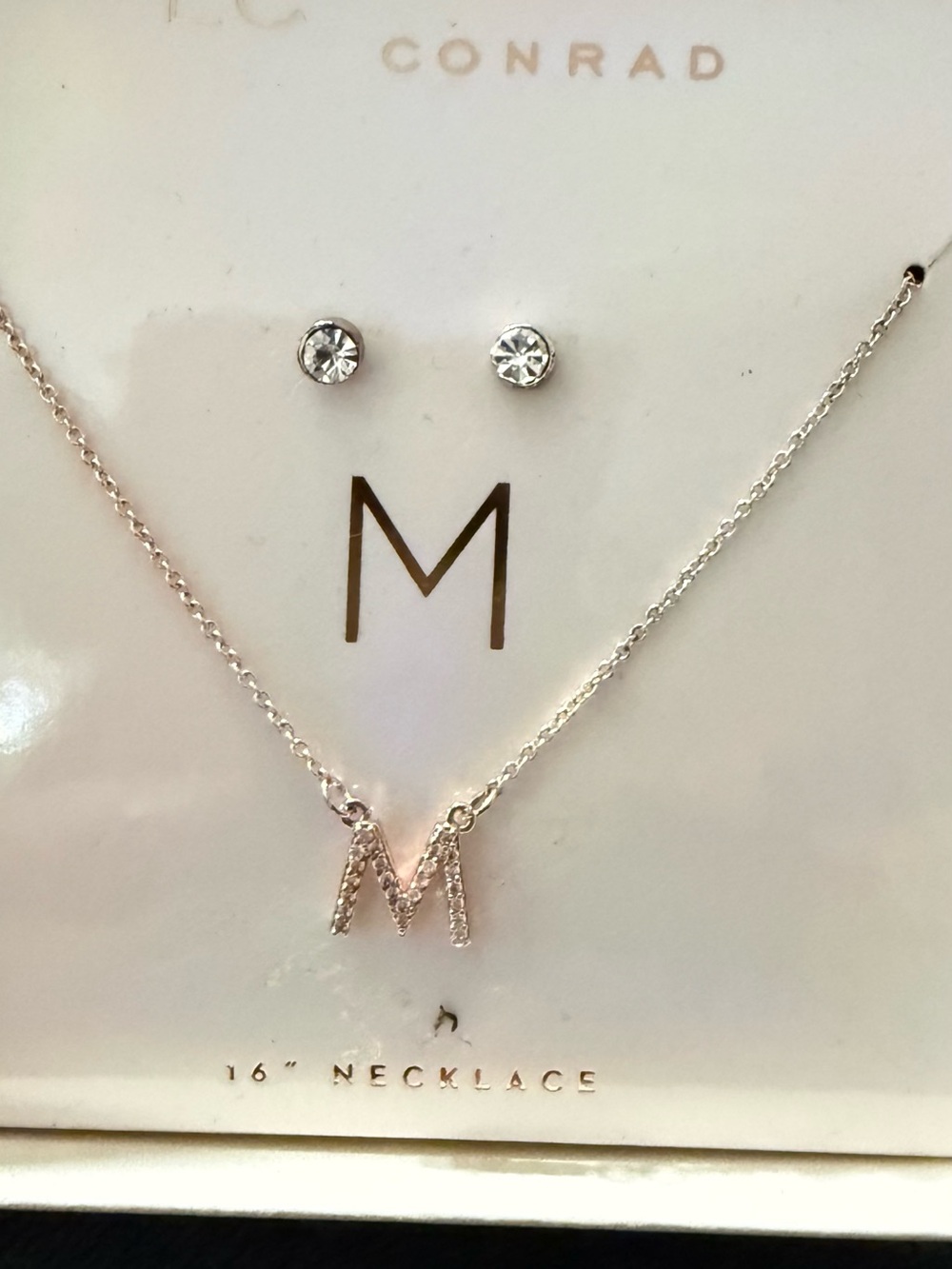Lauren Conrad Silver-Tone Crystal 'M' Initial Necklace with Clear Stud Earrings